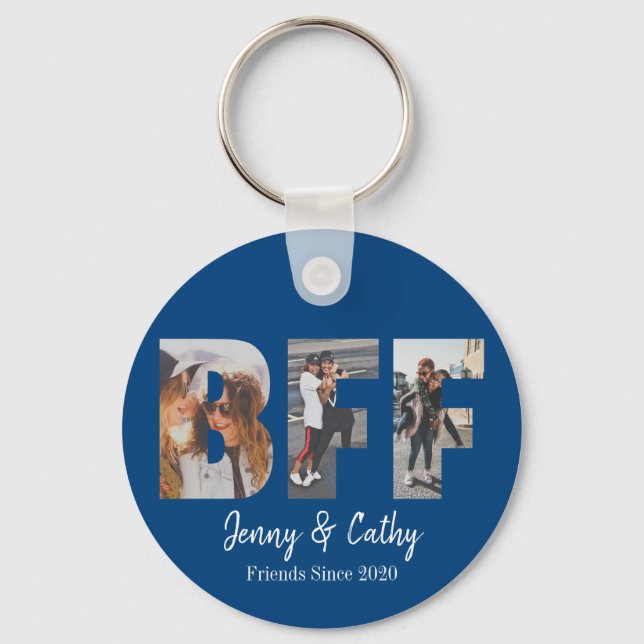 Personalised BFF Photo Best Friend Names Navy Blue Key Ring (Front)