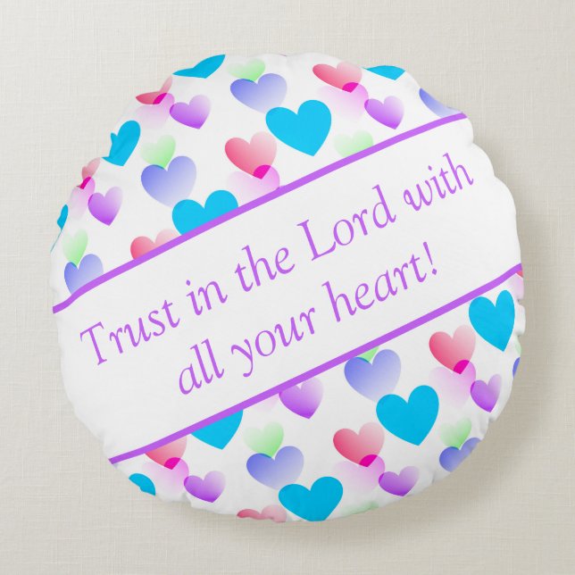 Personalised Bible Verse Hearts Round Lilac Cushion (Front)