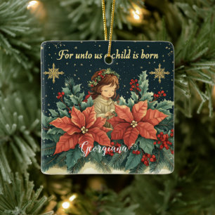 Personalised Biblical Nativity Child & Verse Ceramic Ornament