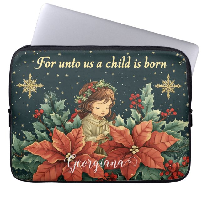 Personalised Biblical Nativity Child & Verse Laptop Sleeve (Front)