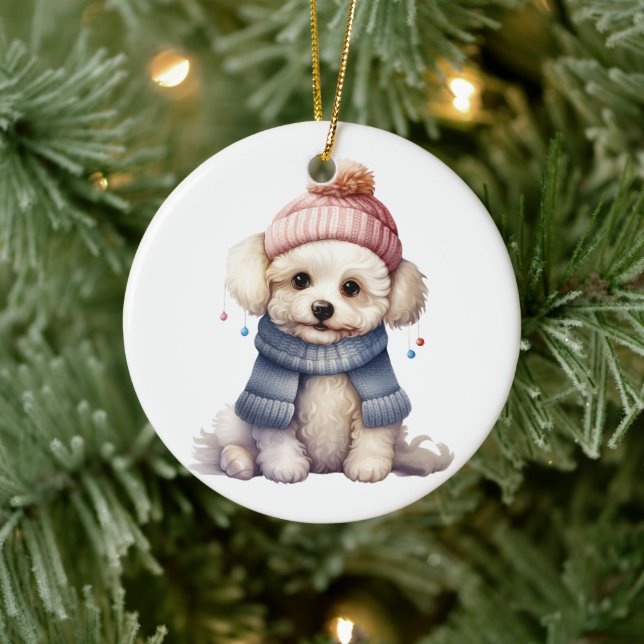 Personalised Bichon Frise Dog Art Ceramic Ornament (Tree)