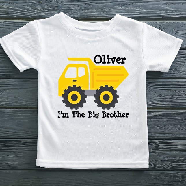 Personalised Big Brother Kids Yellow Dump Truck Toddler T-Shirt (Personalized Big Brother Kids Yellow Dump Truck Toddler T-shirt)