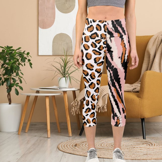 Personalised Big Cat Photo Pattern Wild Animal Capri Leggings (Creator Uploaded)