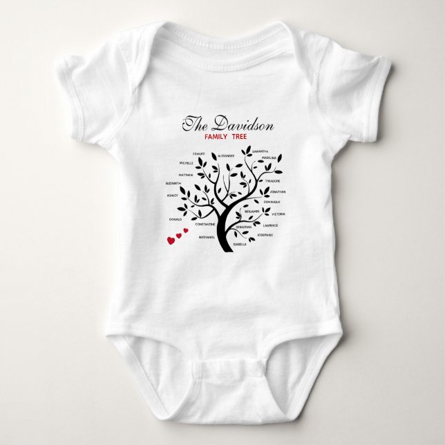 Personalised Big Family Tree (20 names) Baby Bodysuit (Front)