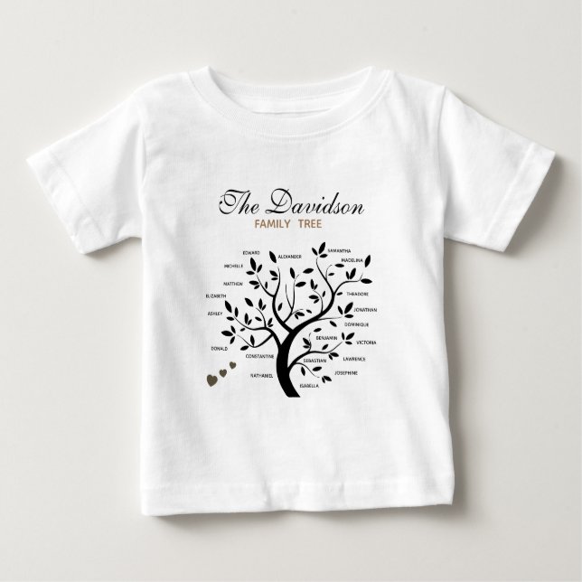 Personalised Big Family Tree (20 names) Baby T-Shirt (Front)