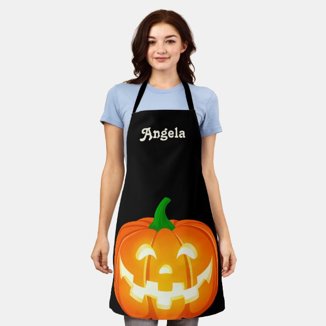 Personalised Big Happy Jack-O-Lantern Apron (Worn)