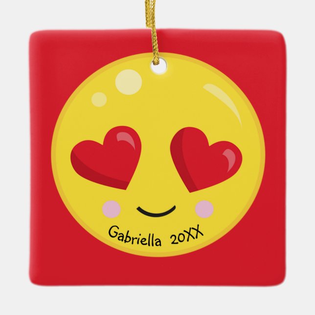 Personalised Big Heart Eyes Love Emoji Ornament (Front)