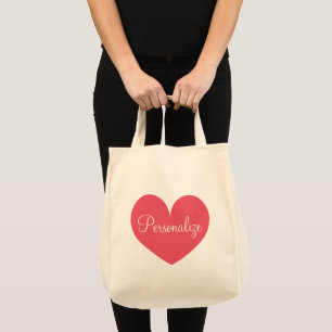 Personalised big pink heart grocery tote bag