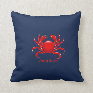 Personalised Big Red Crab Blue Cushion