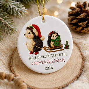 Personalised Big Sister Little Sister Hedgehog Ceramic Ornament