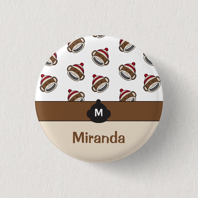 Personalised Big Smile Sock Monkey Emoji 3 Cm Round Badge (Front)