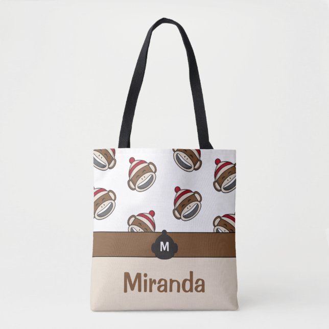 Personalised Big Smile Sock Monkey Emoji Tote Bag (Front)