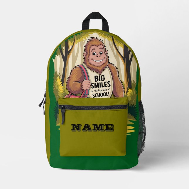 Personalised Bigfoot Big Smiles School Printed Backpack (Front)