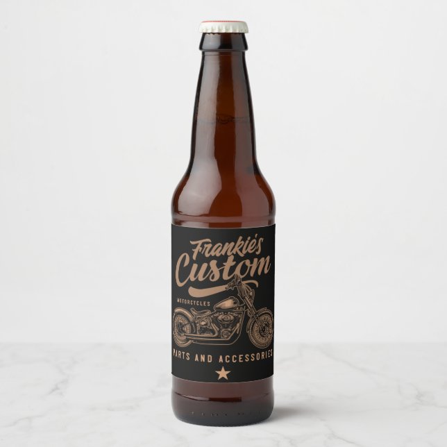 Personalised Biker Custom Bobber Motorcycle Garage Beer Bottle Label (Front)