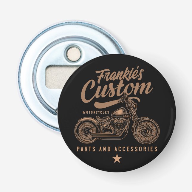 Personalised Biker Custom Bobber Motorcycle Garage Bottle Opener (Front)