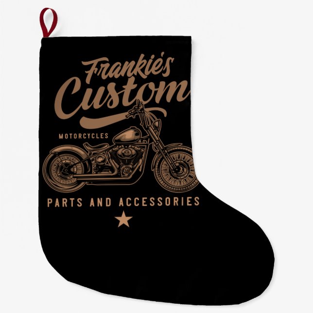 Personalised Biker Custom Bobber Motorcycle Garage Large Christmas Stocking (Front)