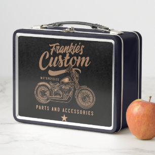 Personalised Biker Custom Bobber Motorcycle Garage Metal Lunch Box