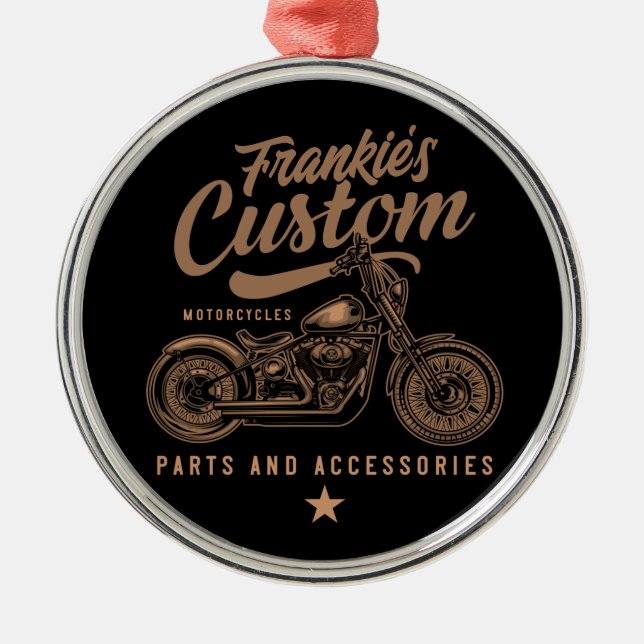 Personalised Biker Custom Bobber Motorcycle Garage Metal Ornament (Front)