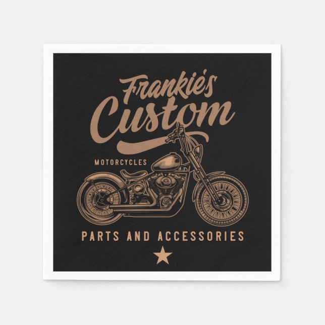 Personalised Biker Custom Bobber Motorcycle Garage Napkin (Front)