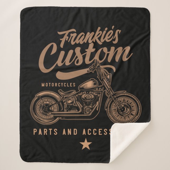 Personalised Biker Custom Bobber Motorcycle Garage Sherpa Blanket (Front)