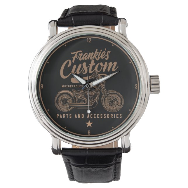 Personalised Biker Custom Bobber Motorcycle Garage Watch (Front)