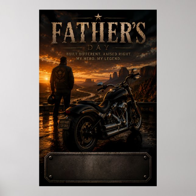 Personalised Biker Dad Father's Day Sunset Poster (Front)
