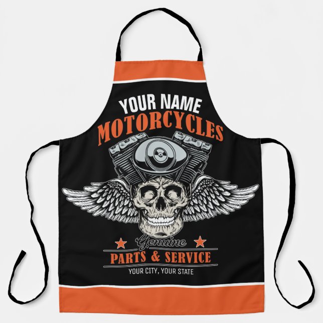 Personalised Biker Flying Skull Motorcycle Shop  Apron (Front)