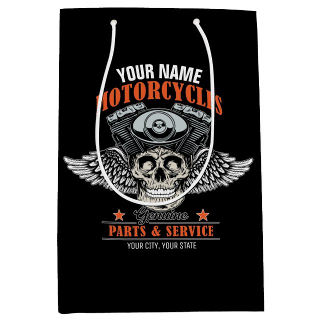 Personalised Biker Flying Skull Motorcycle Shop Medium Gift Bag (Front)