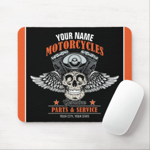 Personalised Biker Flying Skull Motorcycle Shop  Mouse Pad