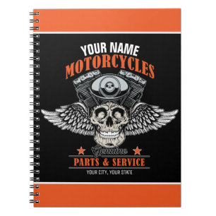 Personalised Biker Flying Skull Motorcycle Shop  Notebook