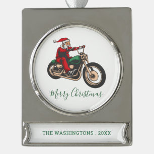 Personalised Biker in Santa Costume Christmas Silver Plated Banner Ornament