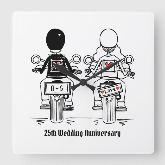 Personalised Biker Motorcycle Anniversary Gift Square Wall Clock (Front)