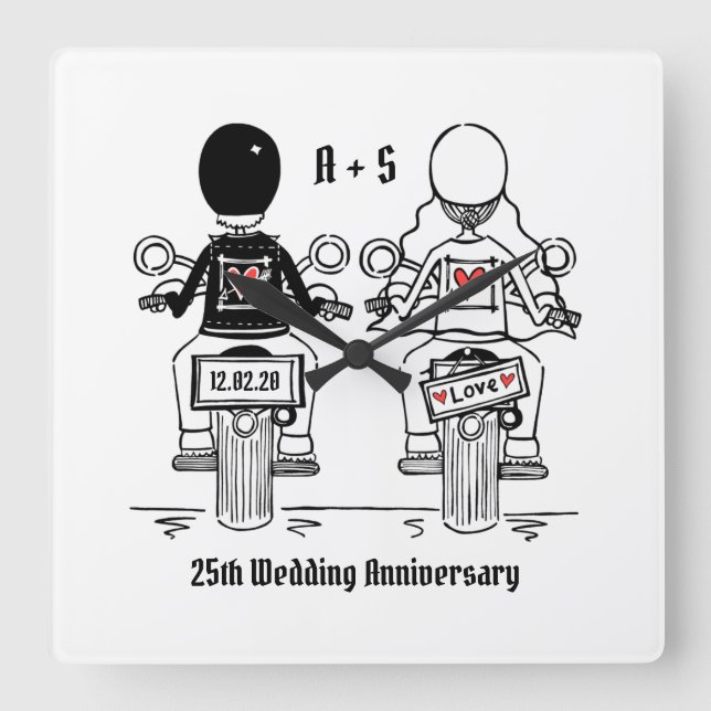 Personalised Biker Motorcycle Anniversary Gift Square Wall Clock (Front)