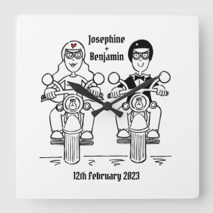 Personalised Biker Motorcycle Wedding Acrylic Squa Square Wall Clock