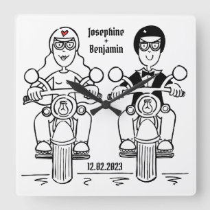 Personalised Biker Motorcycle Wedding Acrylic  Square Wall Clock