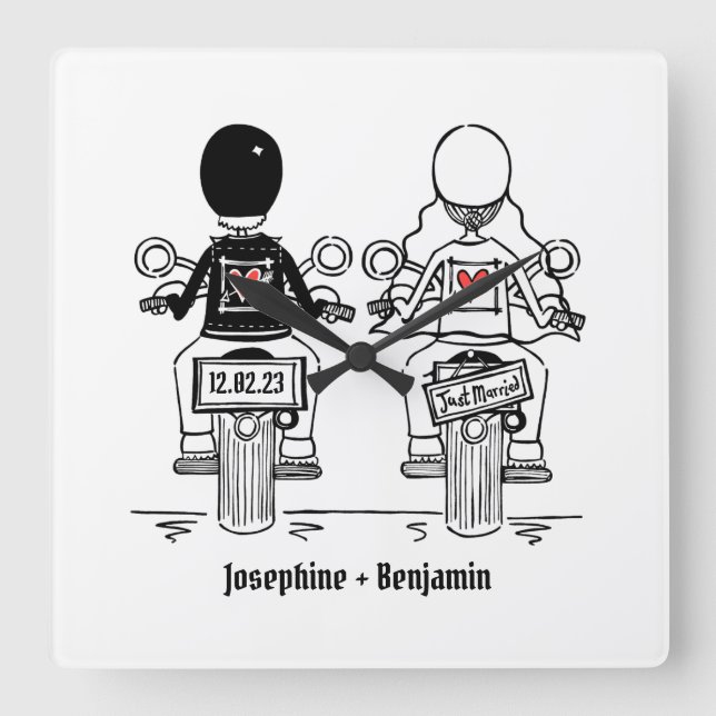 Personalised Biker Motorcycle Wedding Gift Square  Wall Clock (Front)