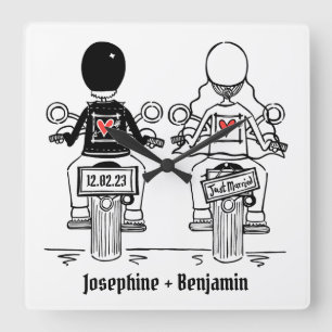 Personalised Biker Motorcycle Wedding Gift Square  Wall Clock