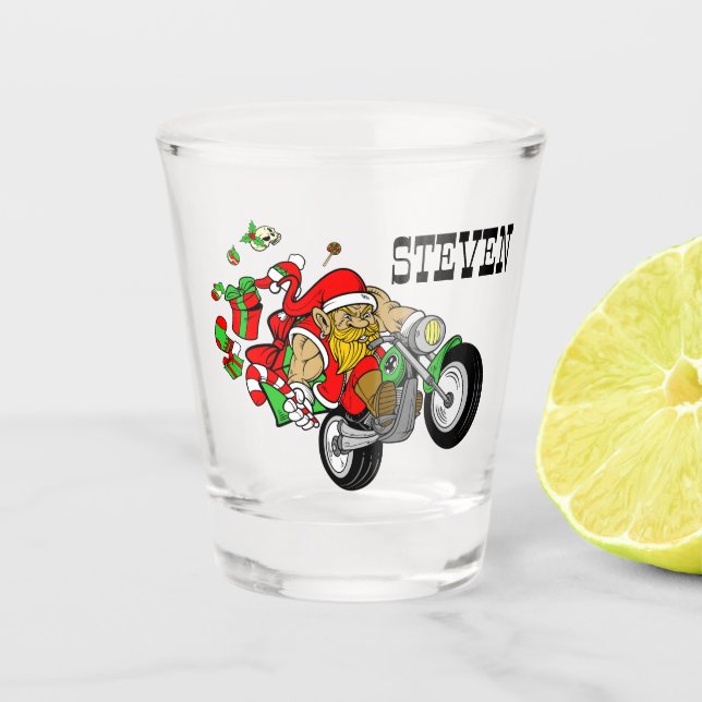 Personalised Biker Santa Shot Glass (Front)