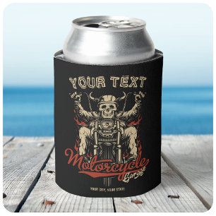 Personalised Biker Skeleton Motorcycle Shop Garage Can Cooler