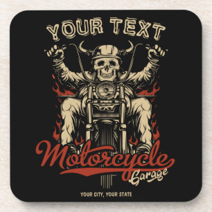 Personalised Biker Skeleton Motorcycle Shop Garage Coaster