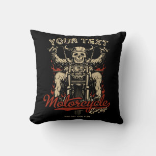 Personalised Biker Skeleton Motorcycle Shop Garage Cushion