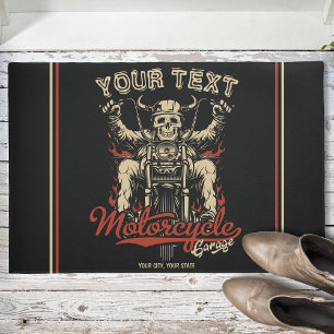 Personalised Biker Skeleton Motorcycle Shop Garage Doormat