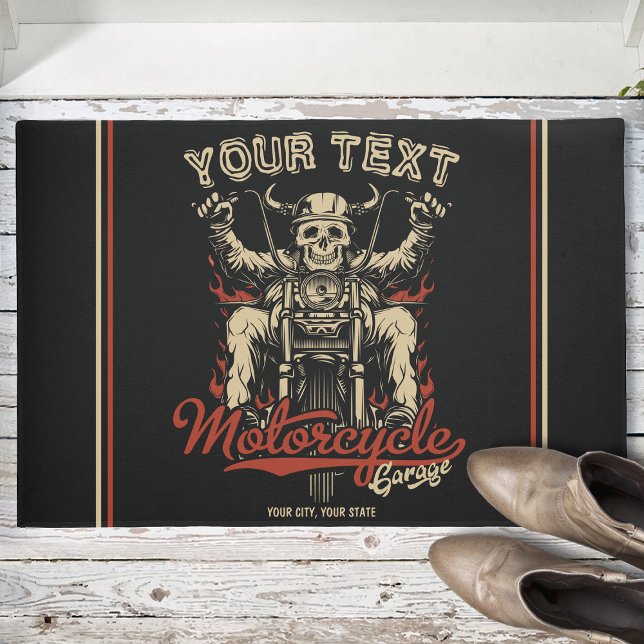 Personalised Biker Skeleton Motorcycle Shop Garage Doormat (Creator Uploaded)