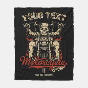 Personalised Biker Skeleton Motorcycle Shop Garage Fleece Blanket