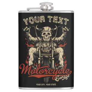Personalised Biker Skeleton Motorcycle Shop Garage Hip Flask