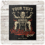Personalised Biker Skeleton Motorcycle Shop Garage Jigsaw Puzzle<br><div class="desc">Personalised Biker Skeleton Motorcycle Shop Garage design,  featuring badass skeleton biker riding a custom bobber. Customise with your name or custom text.</div>
