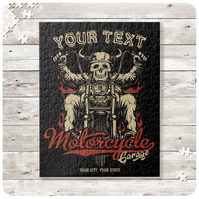Personalised Biker Skeleton Motorcycle Shop Garage Jigsaw Puzzle (Creator Uploaded)