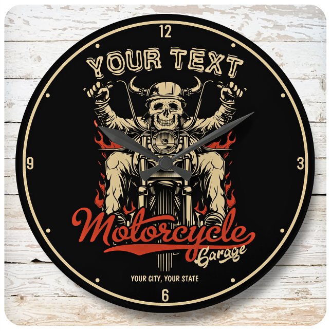Personalised Biker Skeleton Motorcycle Shop Garage Large Clock (Creator Uploaded)