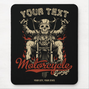 Personalised Biker Skeleton Motorcycle Shop Garage Mouse Pad