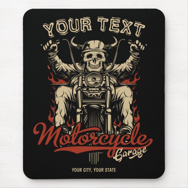 Personalised Biker Skeleton Motorcycle Shop Garage Mouse Pad (Front)